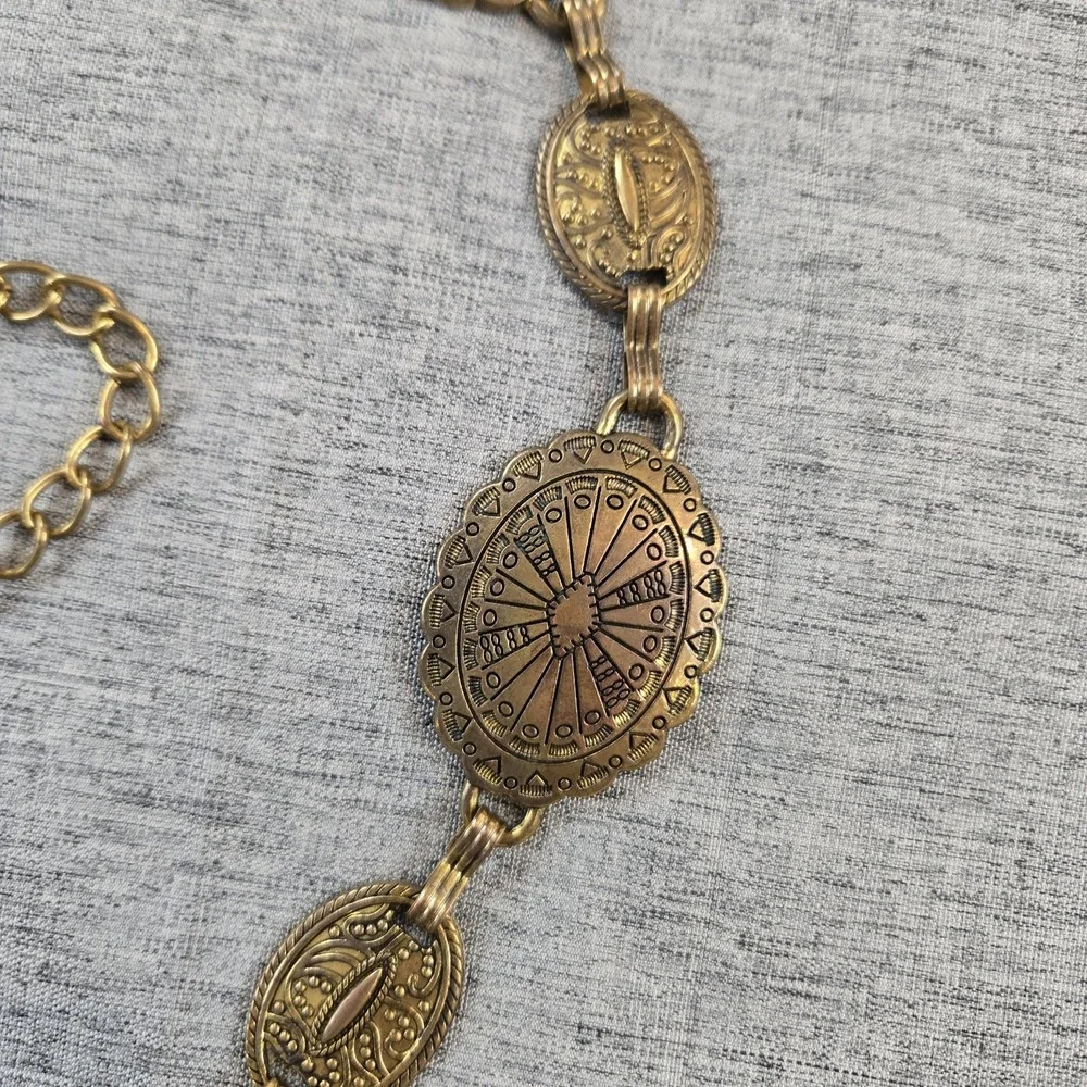 Antiqued Gold-tone Women's Concho Medallion Adjustable Chain Belt Fits 28
